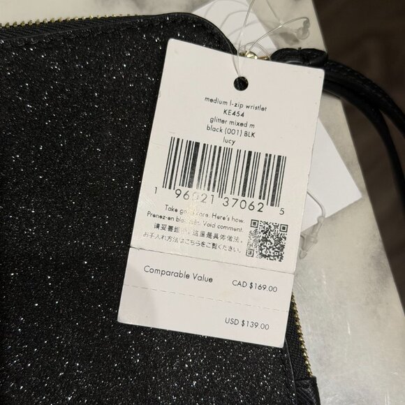 Kate Spade Lucy Black Glitter Medium L-Zip Wristlet • NWT+ with Shopping Bag - Picture 8 of 9